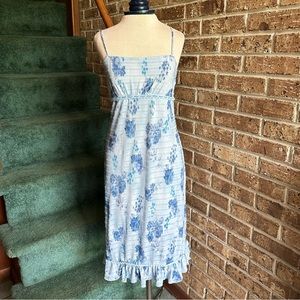 VTG Y2K Light Blue Floral Smocked Babydoll Twee Dress
